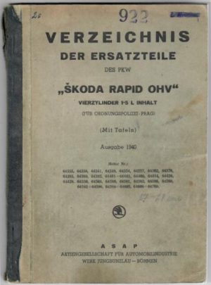 Verzeichnis der ersatzteile des PKW Škoda Rapid OHV (originál)