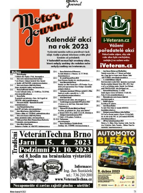 Motor Journal 04/2023 kalendář akcí Motor Journal 04/2023 kalendář akcí